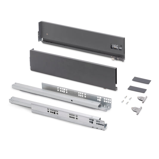 Emuca Cassetto esterno Vertex con regolazione 3D altezza 131mm, 40kg, spessore del pannello di 18mm, profondità 400mm, Acciaio, Grigio antracite