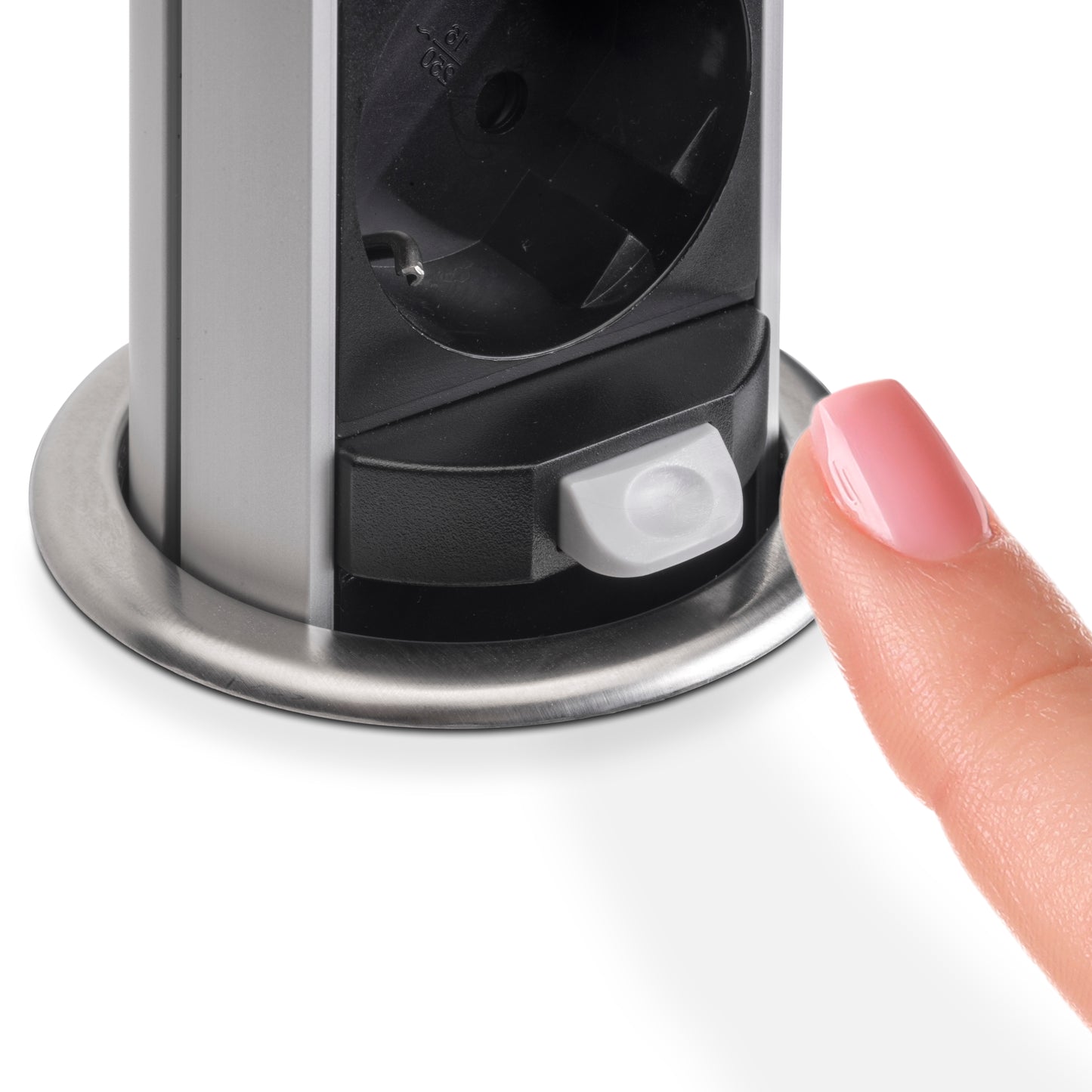 Emuca Multiconnettore estraibile Vertikal Push 60, diametro 60 mm, 3 prese Schuko, 1 USB tipo A, 1 USB tipo C, Acciaio e Tecnoplastica, Acciaio inossidabile