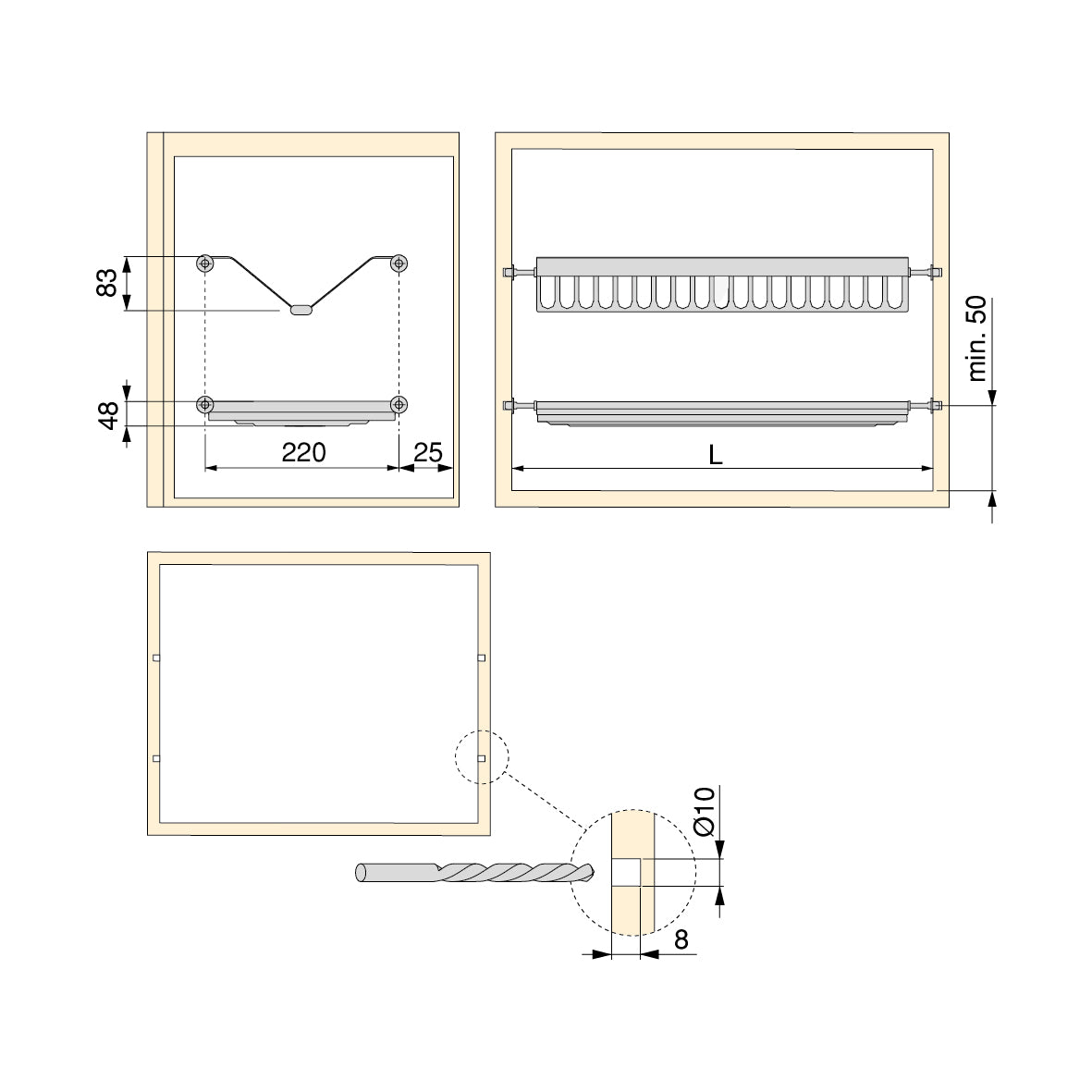 Emuca Scolapiatti acciaio inossidabile Drynox, modulo 500 mm, Acciaio inossidabile