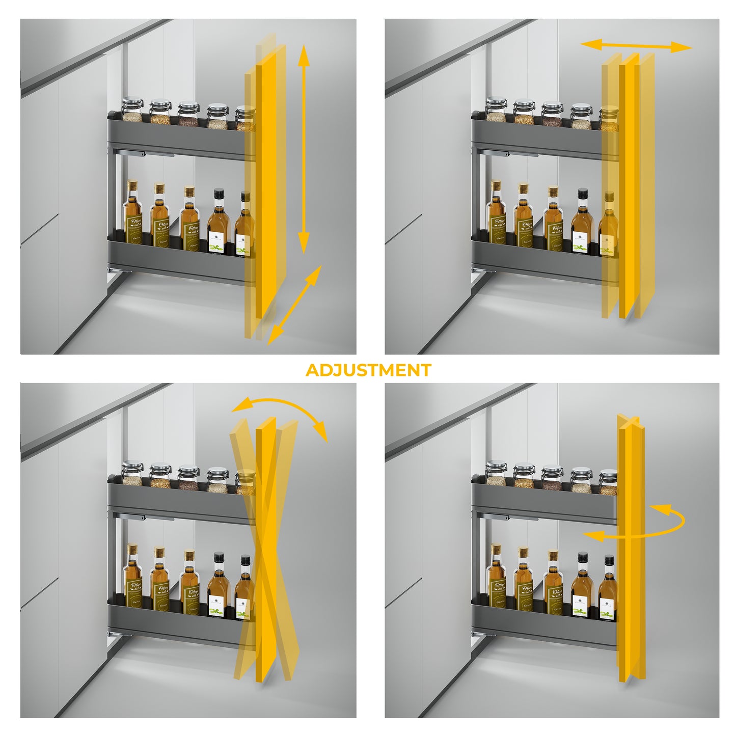 Emuca Portabottiglie laterale estraibile Harmony con chiusura soft, Modulo larghezza 150mm altezza 700mm, Acciaio e Legno, Grigio antracite