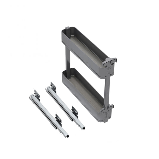 Emuca Portabottiglie laterale estraibile Harmony con chiusura soft, Modulo larghezza 150mm altezza 700mm, Acciaio e Legno, Grigio antracite