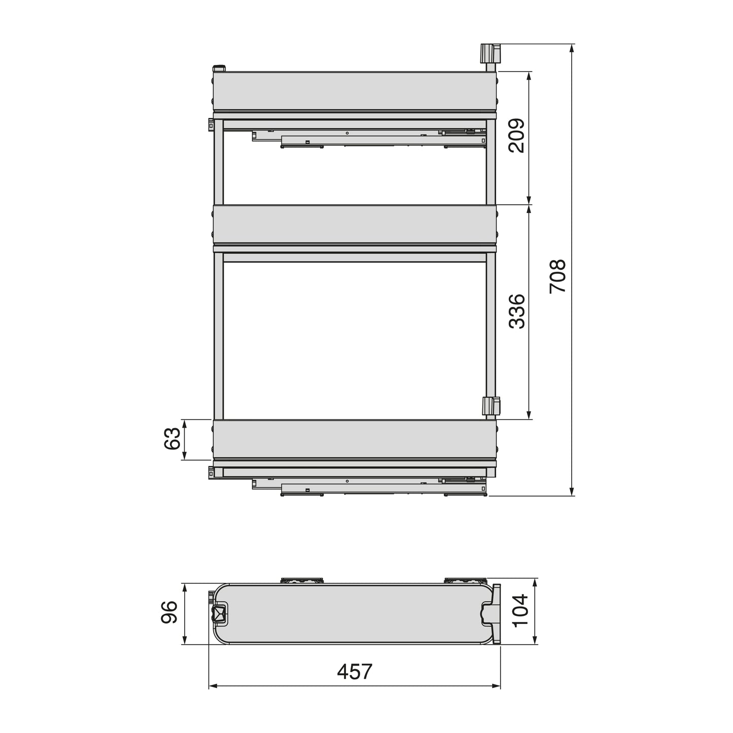 Emuca Portabottiglie laterale estraibile Harmony con chiusura soft, Modulo larghezza 150mm altezza 800mm, Acciaio e Legno, Grigio antracite