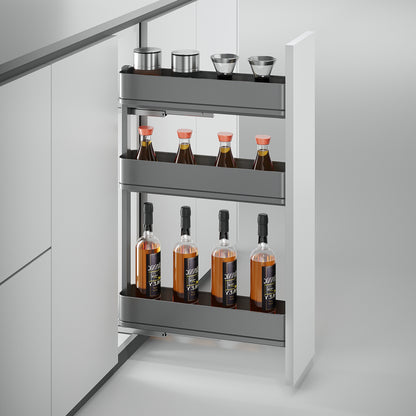 Emuca Portabottiglie laterale estraibile Harmony con chiusura soft, Modulo larghezza 150mm altezza 800mm, Acciaio e Legno, Grigio antracite