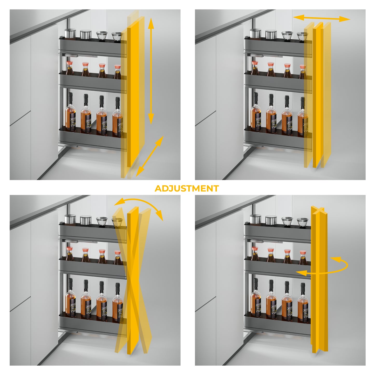 Emuca Portabottiglie laterale estraibile Harmony con chiusura soft, Modulo larghezza 150mm altezza 800mm, Acciaio e Legno, Grigio antracite