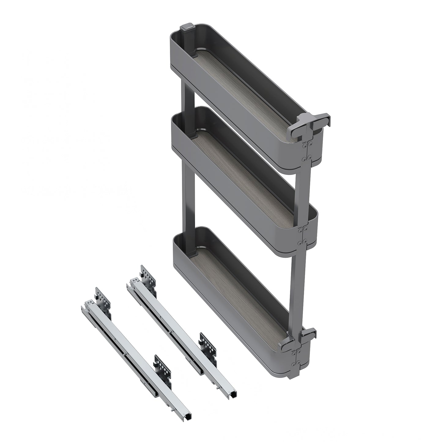 Emuca Portabottiglie laterale estraibile Harmony con chiusura soft, Modulo larghezza 150mm altezza 800mm, Acciaio e Legno, Grigio antracite