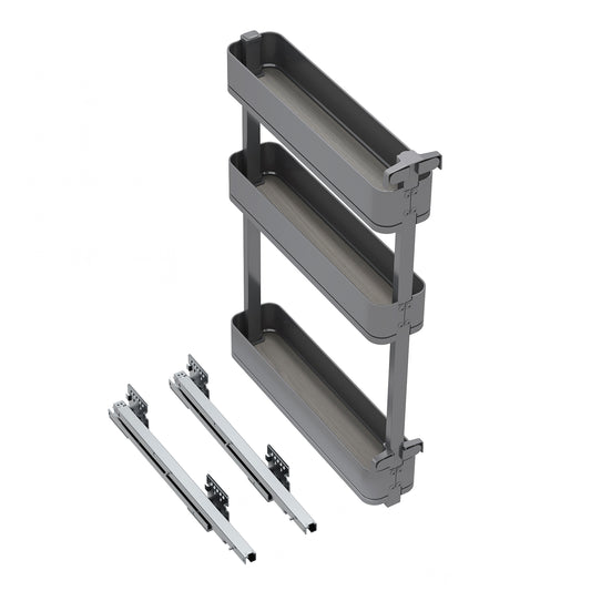 Emuca Portabottiglie laterale estraibile Harmony con chiusura soft, Modulo larghezza 150mm altezza 800mm, Acciaio e Legno, Grigio antracite