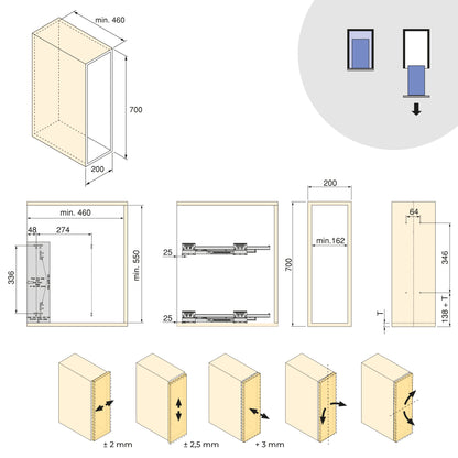 Emuca Portabottiglie laterale estraibile Harmony con chiusura soft, Modulo larghezza 200mm altezza 700mm, Acciaio e Legno, Grigio antracite