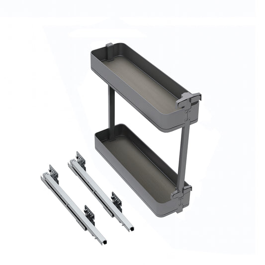 Emuca Portabottiglie laterale estraibile Harmony con chiusura soft, Modulo larghezza 200mm altezza 700mm, Acciaio e Legno, Grigio antracite