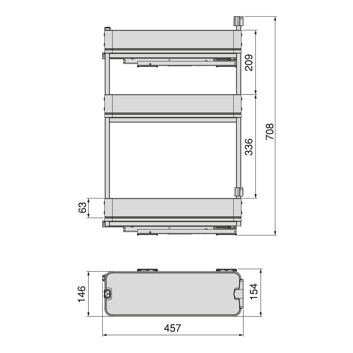 Emuca Portabottiglie laterale estraibile Harmony con chiusura soft, Modulo larghezza 200mm altezza 800mm, Acciaio e Legno, Grigio antracite