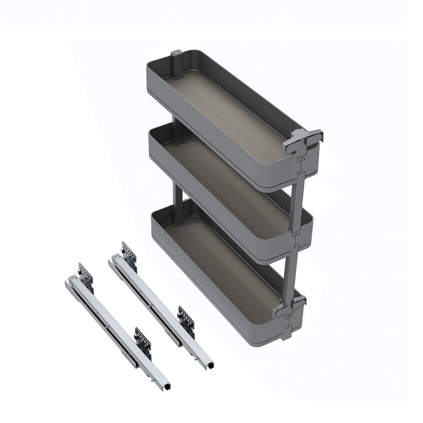 Emuca Portabottiglie laterale estraibile Harmony con chiusura soft, Modulo larghezza 200mm altezza 800mm, Acciaio e Legno, Grigio antracite