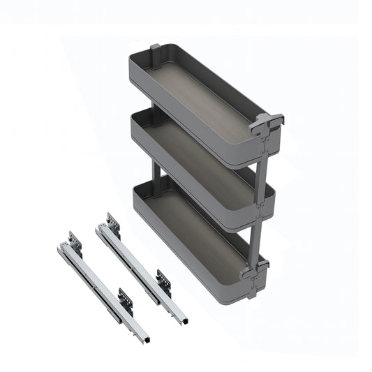 Emuca Portabottiglie laterale estraibile Harmony con chiusura soft, Modulo larghezza 200mm altezza 800mm, Acciaio e Legno, Grigio antracite