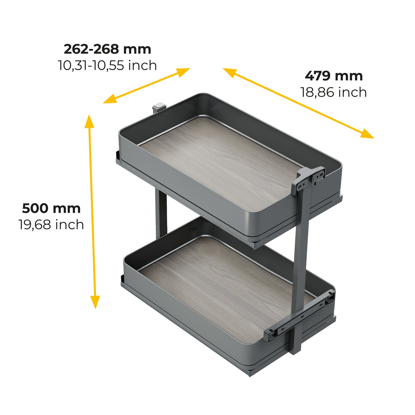 Emuca Carrello estraibile Harmony con chiusura soft, Modulo larghezza 300mm altezza 700mm, Acciaio e Legno, Grigio antracite