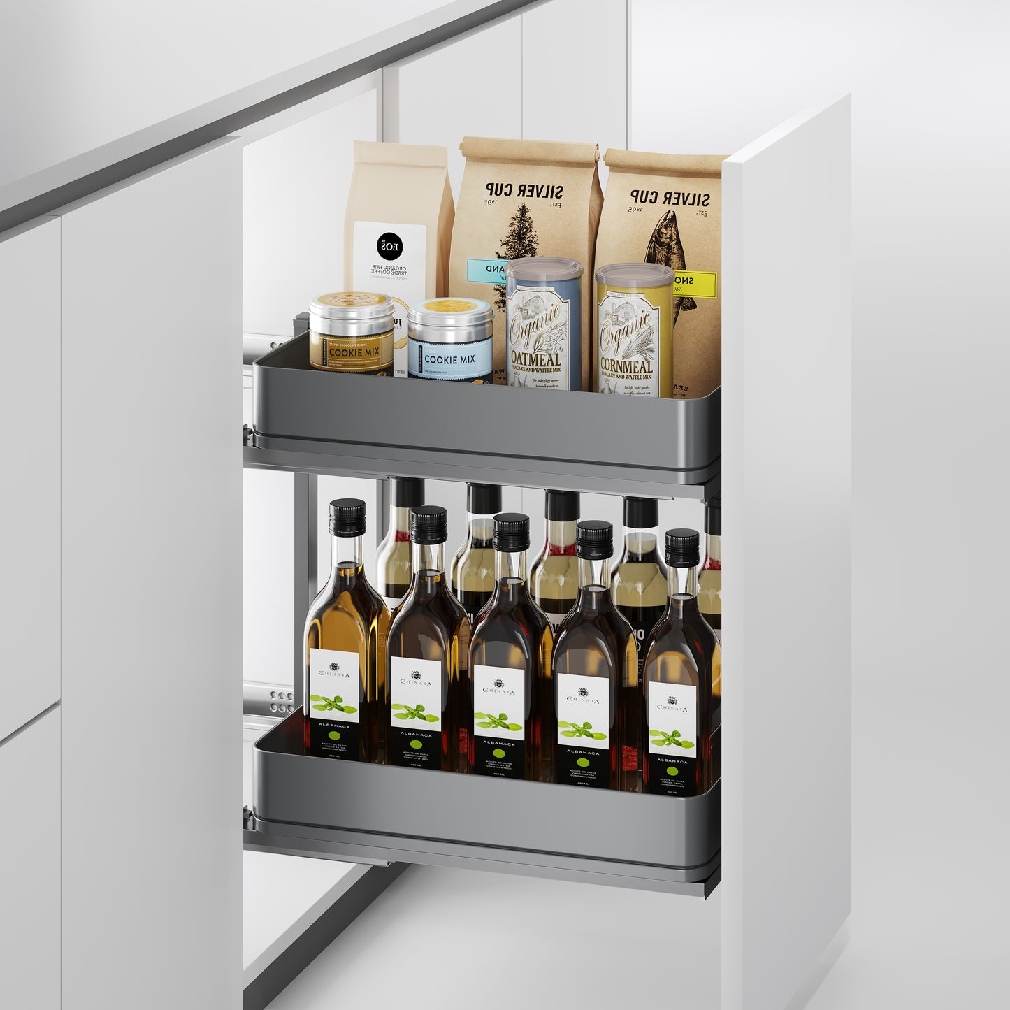 Emuca Carrello estraibile Harmony con chiusura soft, Modulo larghezza 300mm altezza 700mm, Acciaio e Legno, Grigio antracite