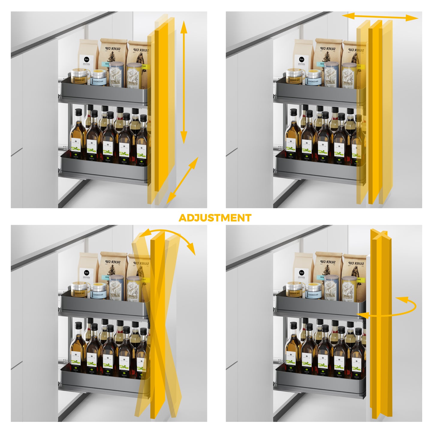 Emuca Carrello estraibile Harmony con chiusura soft, Modulo larghezza 300mm altezza 700mm, Acciaio e Legno, Grigio antracite