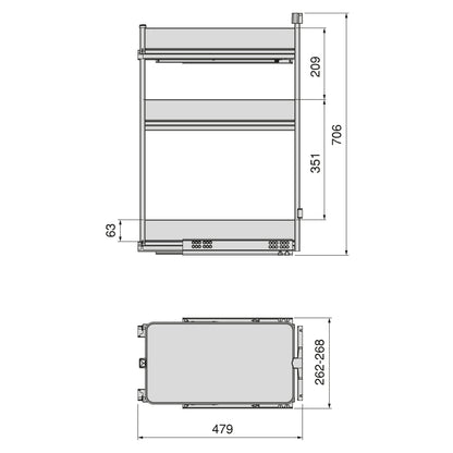 Emuca Carrello estraibile Harmony con chiusura soft, Modulo larghezza 300mm altezza 800mm, Acciaio e Legno, Grigio antracite