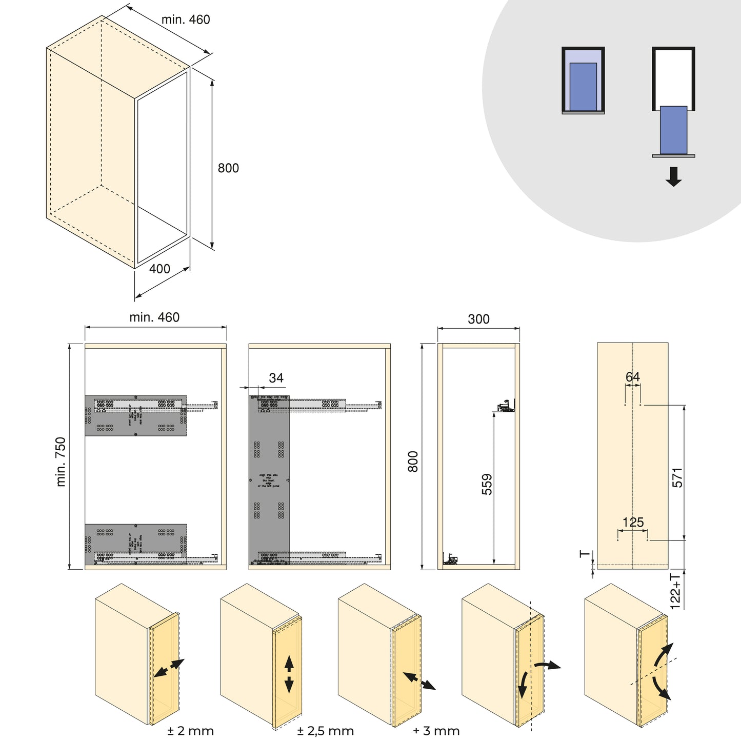 Emuca Carrello estraibile Harmony con chiusura soft, Modulo larghezza 300mm altezza 800mm, Acciaio e Legno, Grigio antracite