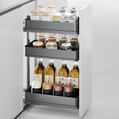 Emuca Carrello estraibile Harmony con chiusura soft, Modulo larghezza 300mm altezza 800mm, Acciaio e Legno, Grigio antracite