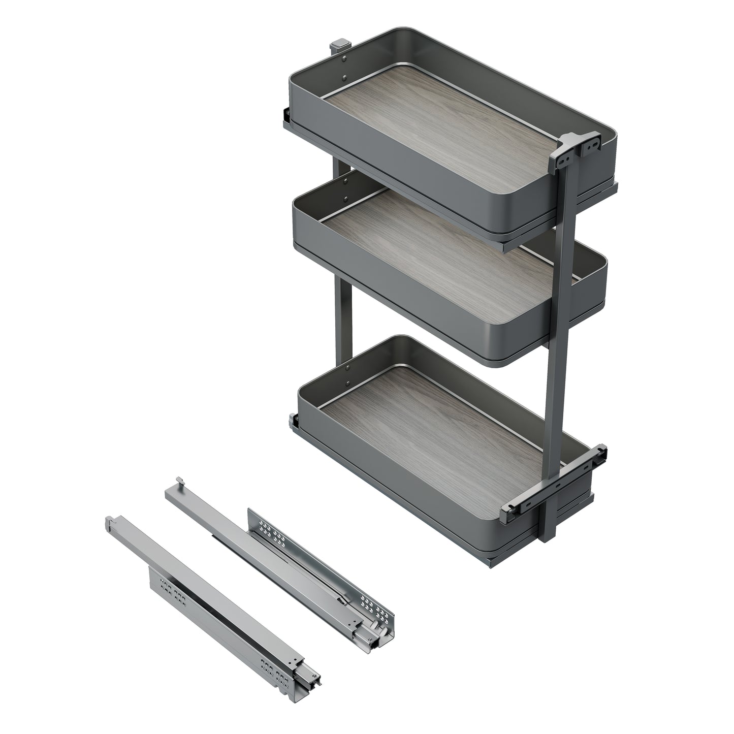 Emuca Carrello estraibile Harmony con chiusura soft, Modulo larghezza 300mm altezza 800mm, Acciaio e Legno, Grigio antracite