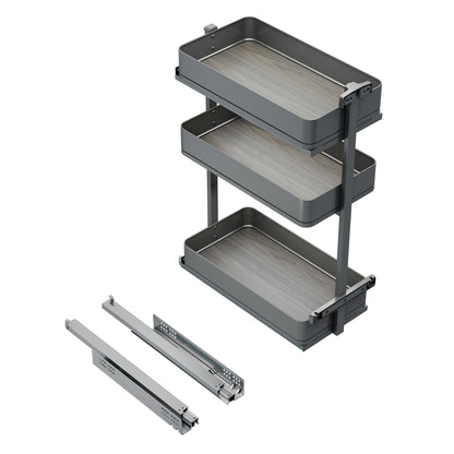 Emuca Carrello estraibile Harmony con chiusura soft, Modulo larghezza 300mm altezza 800mm, Acciaio e Legno, Grigio antracite