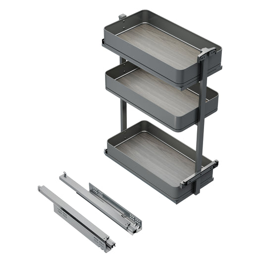 Emuca Carrello estraibile Harmony con chiusura soft, Modulo larghezza 300mm altezza 800mm, Acciaio e Legno, Grigio antracite