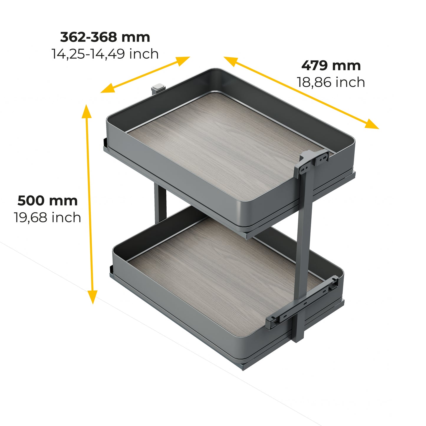 Emuca Carrello estraibile Harmony con chiusura soft, Modulo larghezza 400mm altezza 700mm, Acciaio e Legno, Grigio antracite