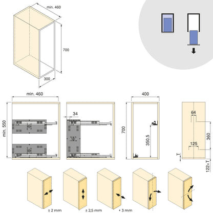Emuca Carrello estraibile Harmony con chiusura soft, Modulo larghezza 400mm altezza 700mm, Acciaio e Legno, Grigio antracite