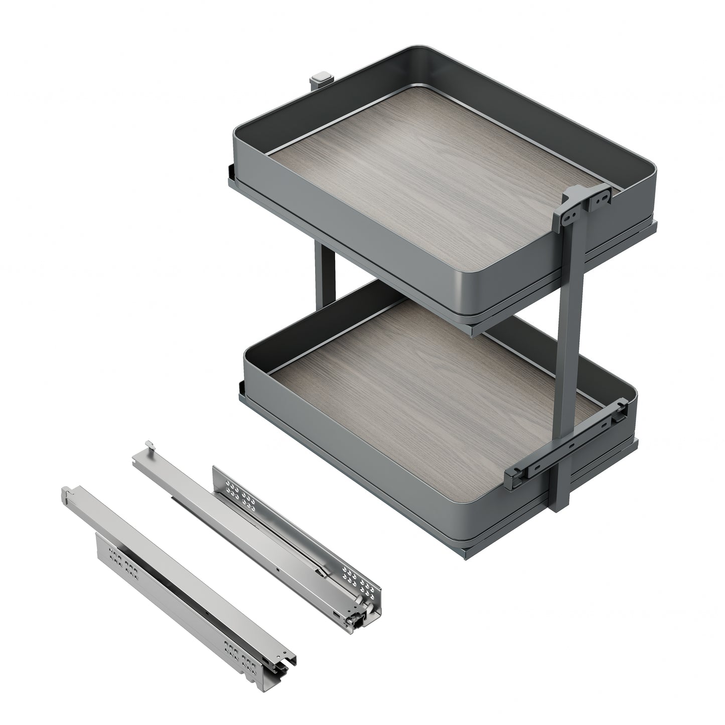 Emuca Carrello estraibile Harmony con chiusura soft, Modulo larghezza 400mm altezza 700mm, Acciaio e Legno, Grigio antracite