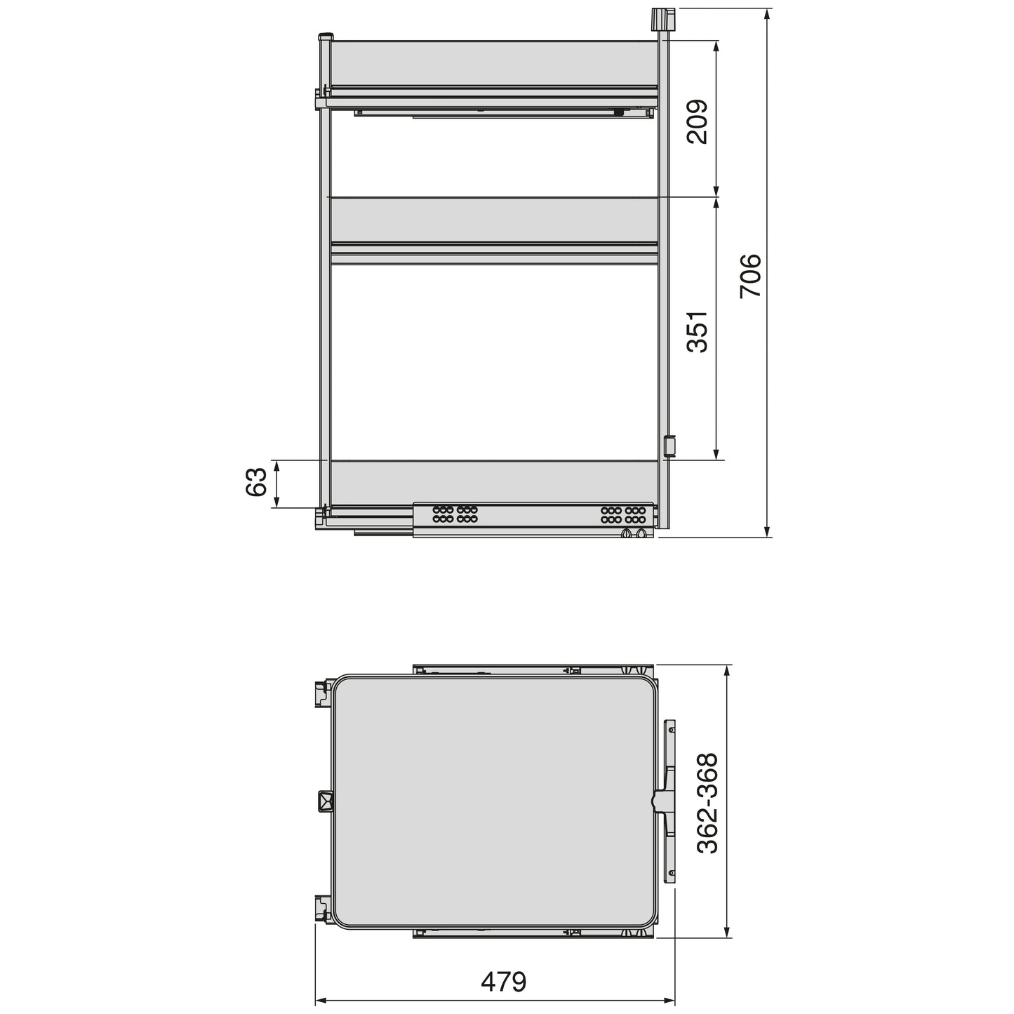 Emuca Carrello estraibile Harmony con chiusura soft, Modulo larghezza 400mm altezza 800mm, Acciaio e Legno, Grigio antracite