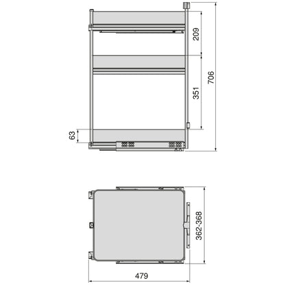 Emuca Carrello estraibile Harmony con chiusura soft, Modulo larghezza 400mm altezza 800mm, Acciaio e Legno, Grigio antracite