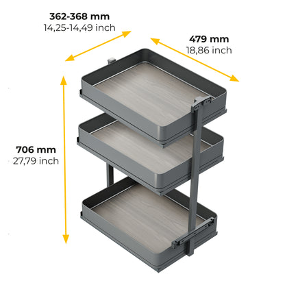 Emuca Carrello estraibile Harmony con chiusura soft, Modulo larghezza 400mm altezza 800mm, Acciaio e Legno, Grigio antracite