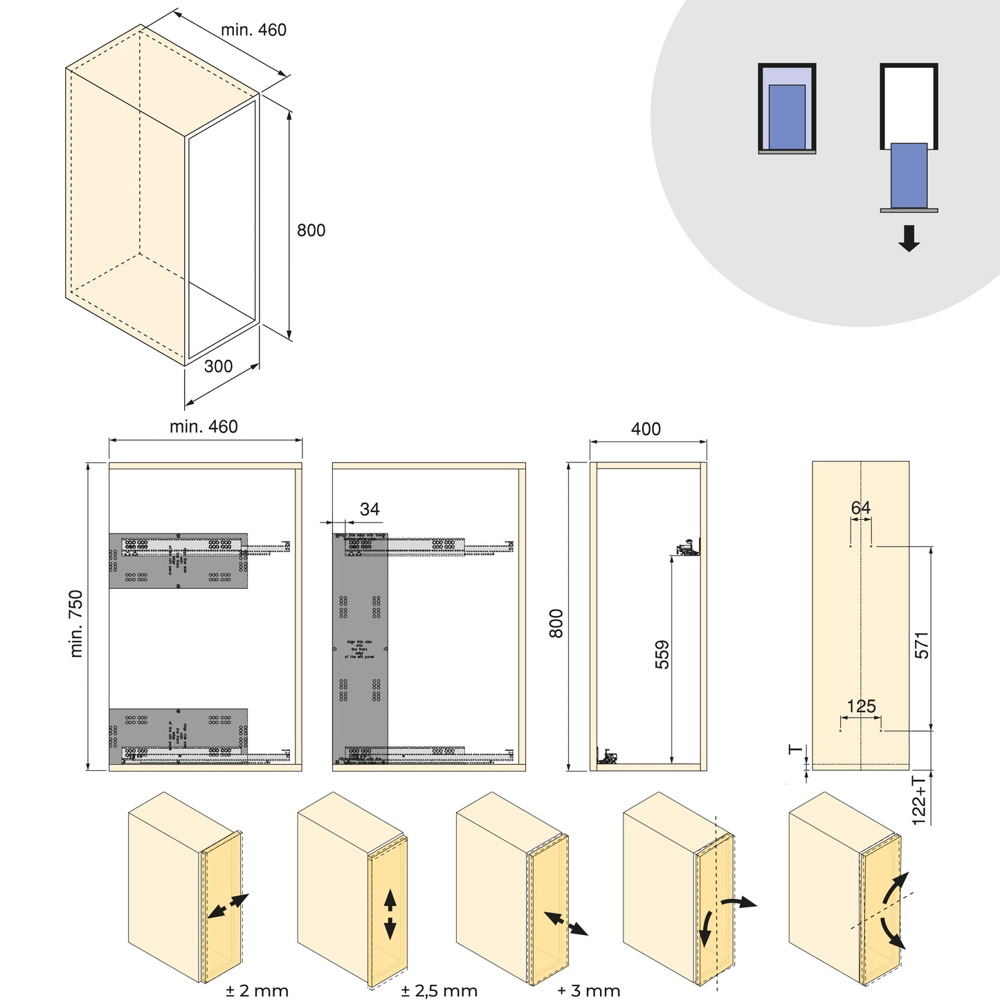 Emuca Carrello estraibile Harmony con chiusura soft, Modulo larghezza 400mm altezza 800mm, Acciaio e Legno, Grigio antracite
