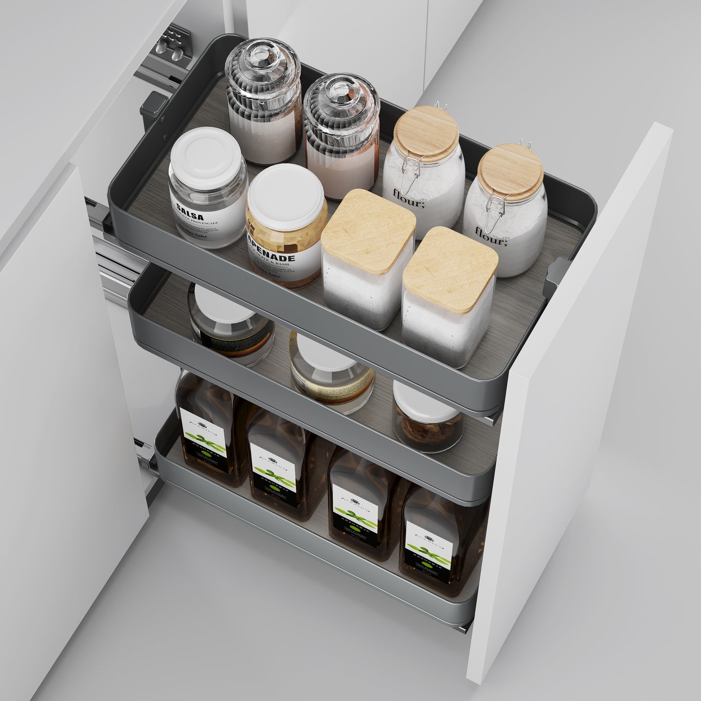 Emuca Carrello estraibile Harmony con chiusura soft, Modulo larghezza 400mm altezza 800mm, Acciaio e Legno, Grigio antracite