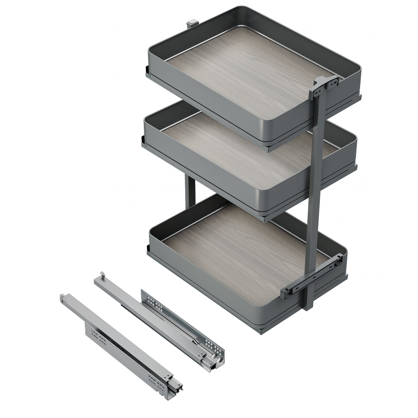 Emuca Carrello estraibile Harmony con chiusura soft, Modulo larghezza 400mm altezza 800mm, Acciaio e Legno, Grigio antracite