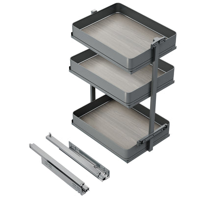 Emuca Carrello estraibile Harmony con chiusura soft, Modulo larghezza 400mm altezza 800mm, Acciaio e Legno, Grigio antracite