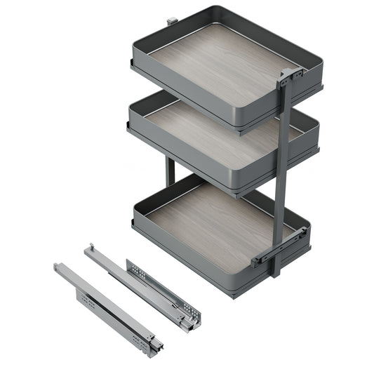 Emuca Carrello estraibile Harmony con chiusura soft, Modulo larghezza 400mm altezza 800mm, Acciaio e Legno, Grigio antracite