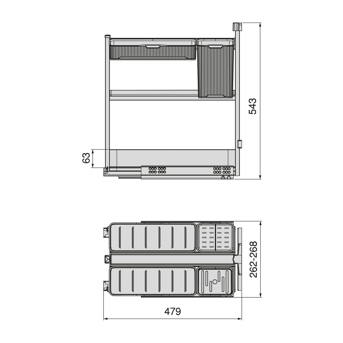 Emuca Carrello estraibile con cestelli e accessori Harmony con chiusura soft, Modulo larghezza 300mm altezza 700mm, Acciaio e Legno, Grigio antracite