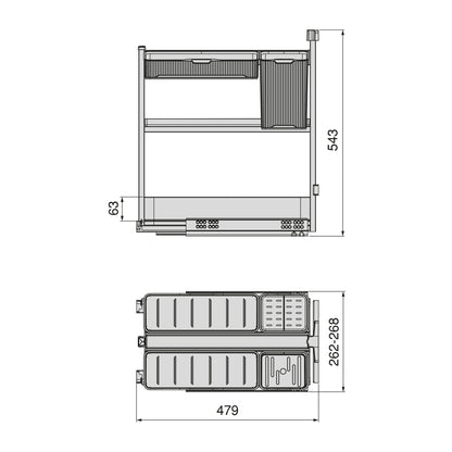 Emuca Carrello estraibile con cestelli e accessori Harmony con chiusura soft, Modulo larghezza 300mm altezza 700mm, Acciaio e Legno, Grigio antracite