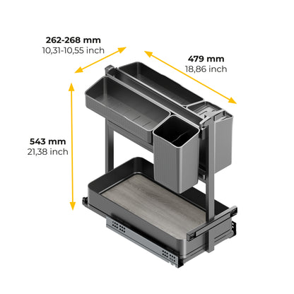 Emuca Carrello estraibile con cestelli e accessori Harmony con chiusura soft, Modulo larghezza 300mm altezza 700mm, Acciaio e Legno, Grigio antracite