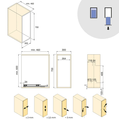 Emuca Carrello estraibile con cestelli e accessori Harmony con chiusura soft, Modulo larghezza 300mm altezza 700mm, Acciaio e Legno, Grigio antracite