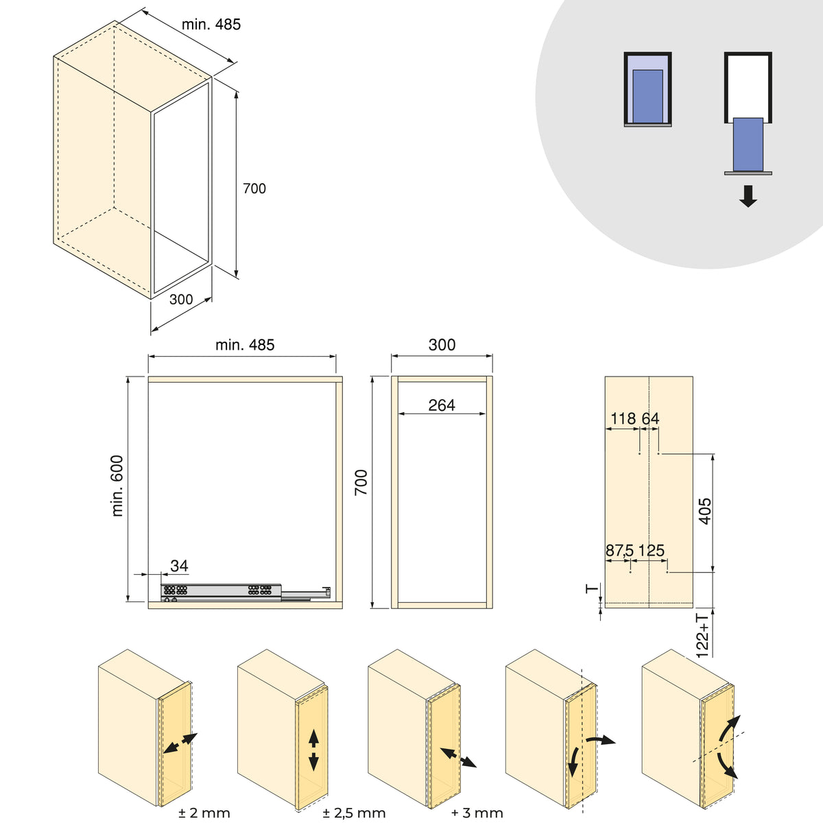 Carrello estraibile con cestelli e accessori Harmony con chiusura soft