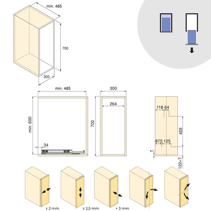 Carrello estraibile con cestelli e accessori Harmony con chiusura soft