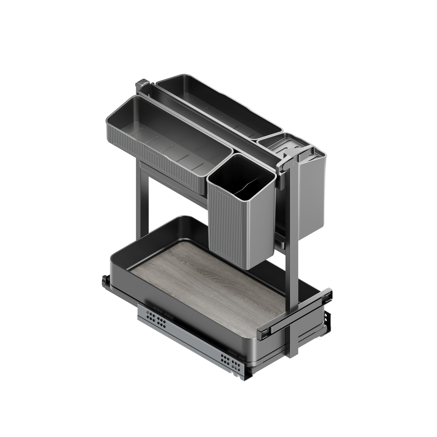 Emuca Carrello estraibile con cestelli e accessori Harmony con chiusura soft, Modulo larghezza 300mm altezza 700mm, Acciaio e Legno, Grigio antracite