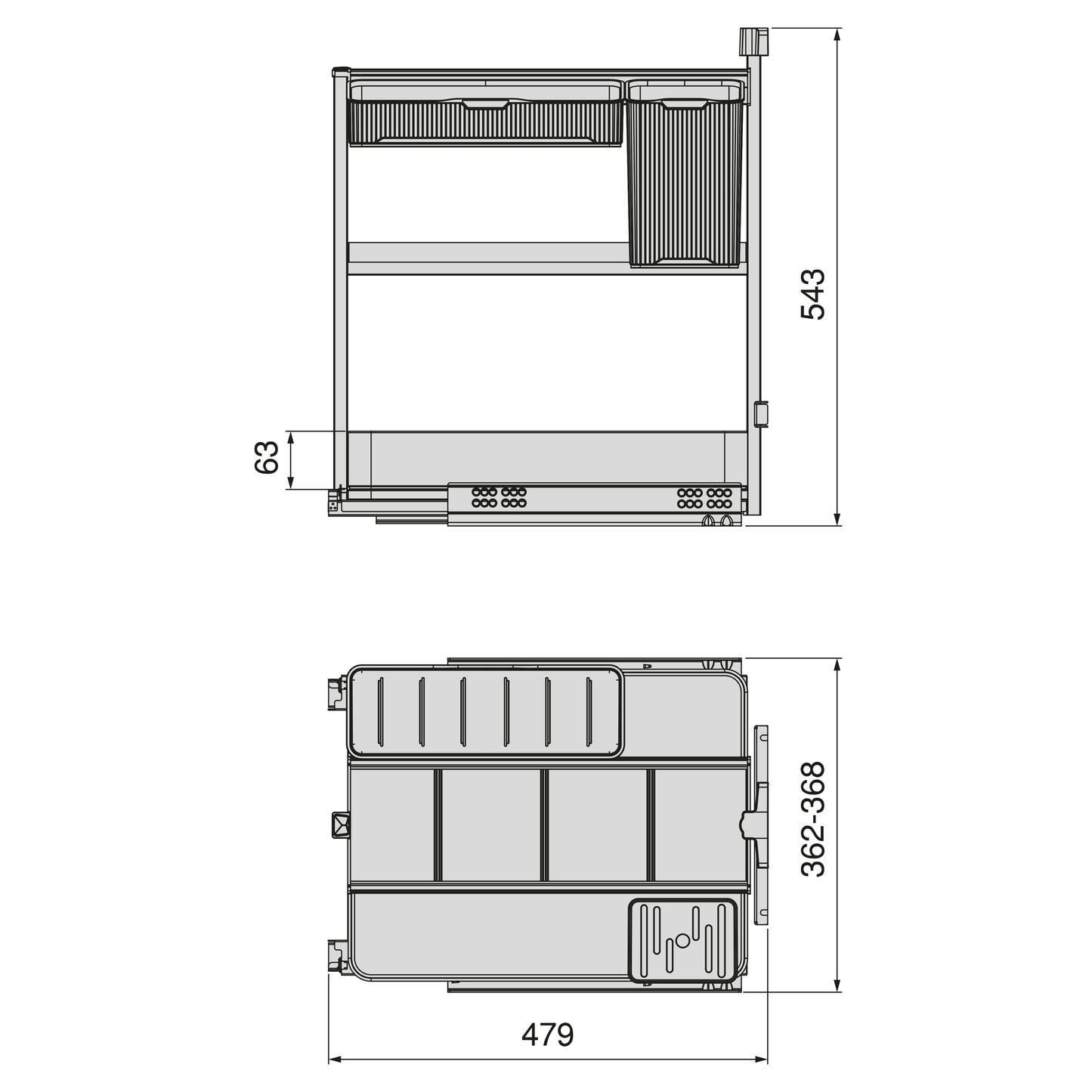 Emuca Carrello estraibile con cestelli e accessori Harmony con chiusura soft, Modulo larghezza 400mm altezza 700mm, Acciaio e Legno, Grigio antracite