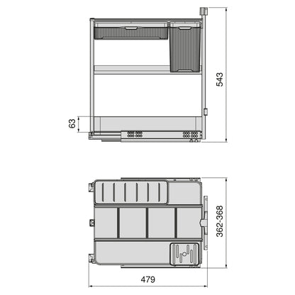Emuca Carrello estraibile con cestelli e accessori Harmony con chiusura soft, Modulo larghezza 400mm altezza 700mm, Acciaio e Legno, Grigio antracite