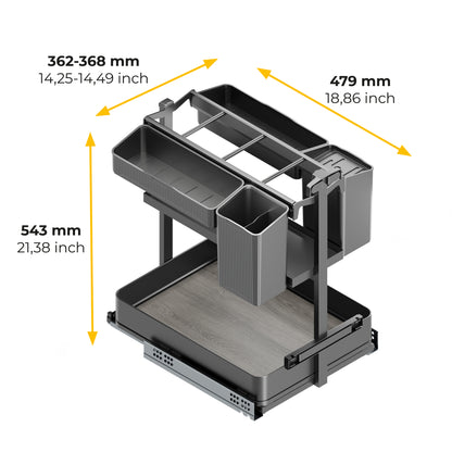 Emuca Carrello estraibile con cestelli e accessori Harmony con chiusura soft, Modulo larghezza 400mm altezza 700mm, Acciaio e Legno, Grigio antracite