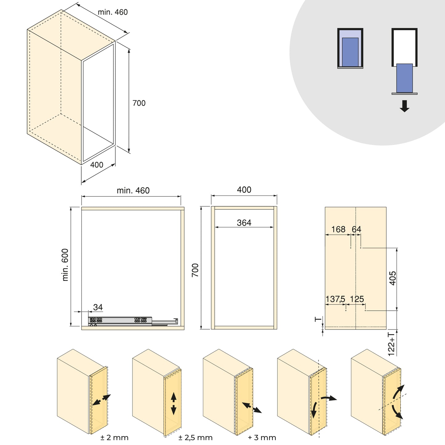 Emuca Carrello estraibile con cestelli e accessori Harmony con chiusura soft, Modulo larghezza 400mm altezza 700mm, Acciaio e Legno, Grigio antracite