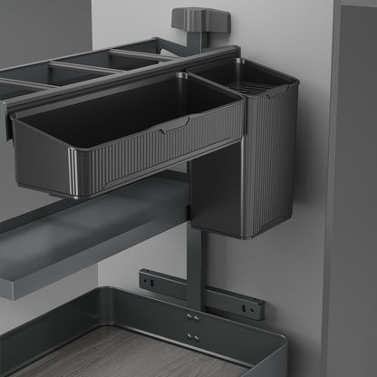 Emuca Carrello estraibile con cestelli e accessori Harmony con chiusura soft, Modulo larghezza 400mm altezza 700mm, Acciaio e Legno, Grigio antracite