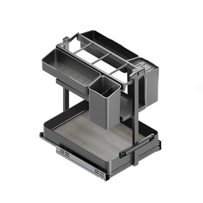 Emuca Carrello estraibile con cestelli e accessori Harmony con chiusura soft, Modulo larghezza 400mm altezza 700mm, Acciaio e Legno, Grigio antracite