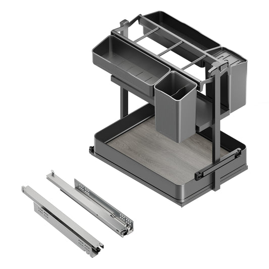 Emuca Carrello estraibile con cestelli e accessori Harmony con chiusura soft, Modulo larghezza 400mm altezza 700mm, Acciaio e Legno, Grigio antracite