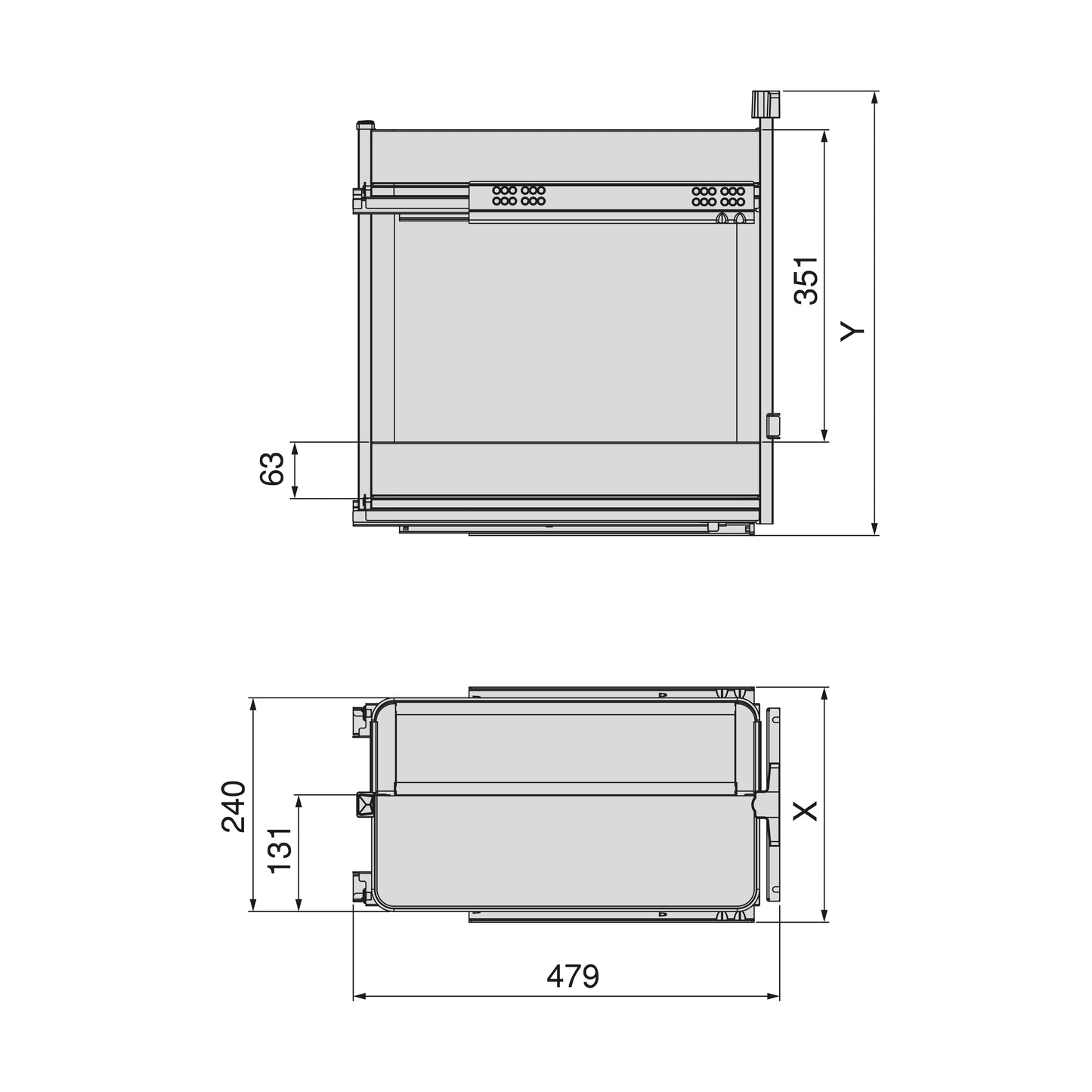 Emuca Carrello estraibile con cestelli e portapane Harmony con chiusura soft, Modulo larghezza 300mm altezza 700mm, Acciaio e Legno, Grigio antracite